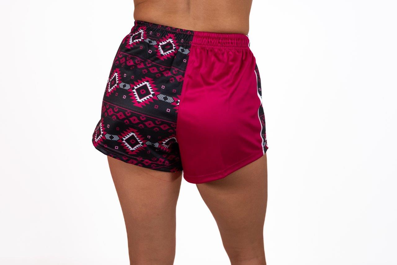 Pink & Black Aztec Footy Shorts (With Pockets)