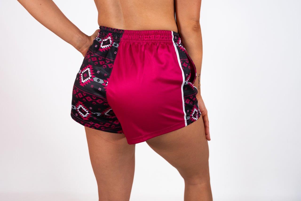Pink & Black Aztec Footy Shorts (With Pockets)