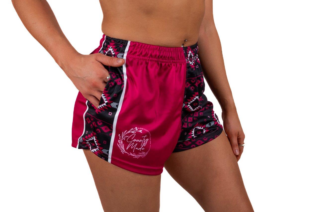 Pink & Black Aztec Footy Shorts (With Pockets)