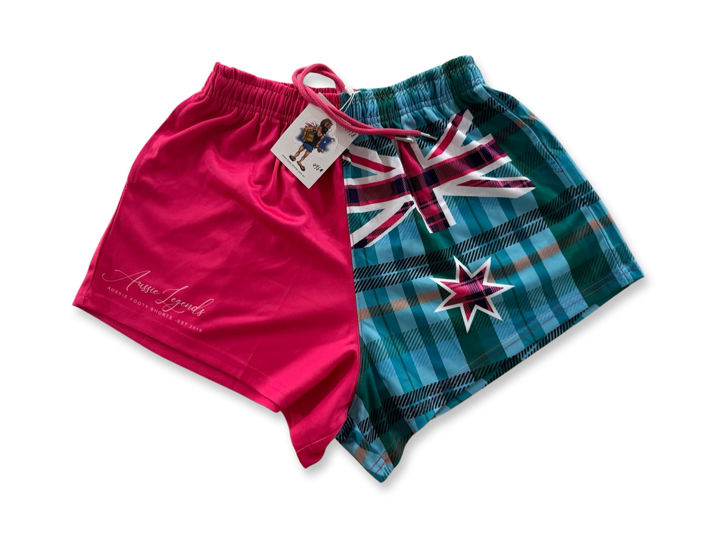 Ladies Pink Aus Flag Footy Shorts (With Pockets)