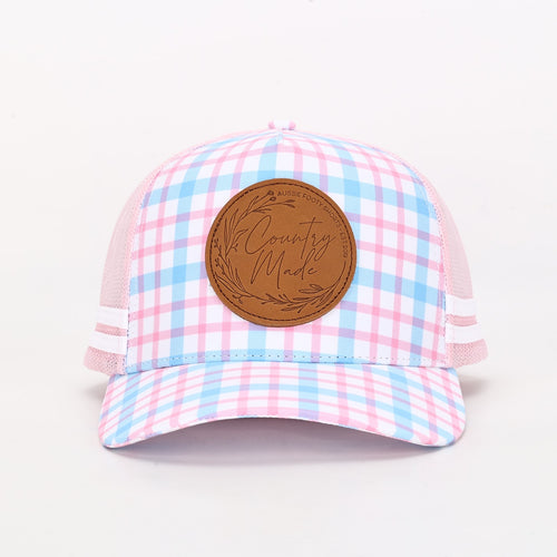 Truckers Hat | Country Made, Pink & Blue, Leather Patch