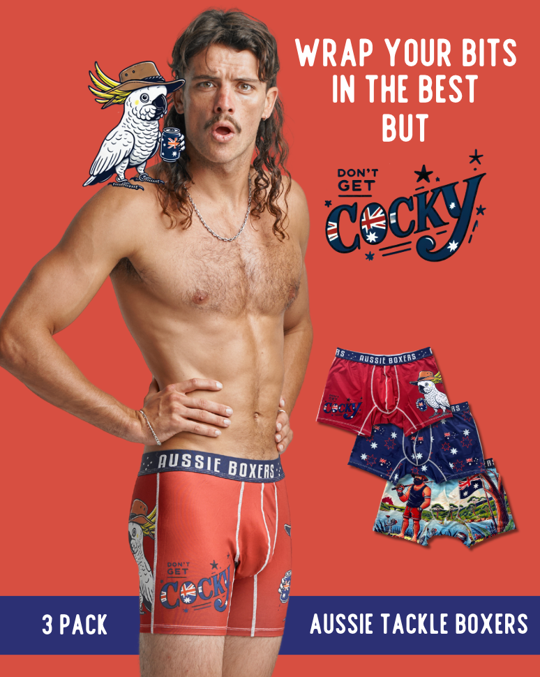 🔥NEW🔥 3 PACK Men's Aussie Tackle Boxers | Don't Get Cocky