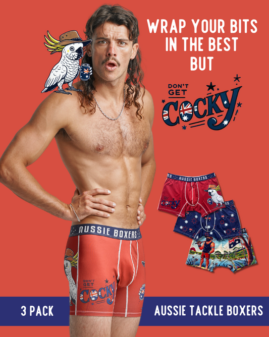 🔥NEW🔥 3 PACK Men's Aussie Tackle Boxers | Don't Get Cocky