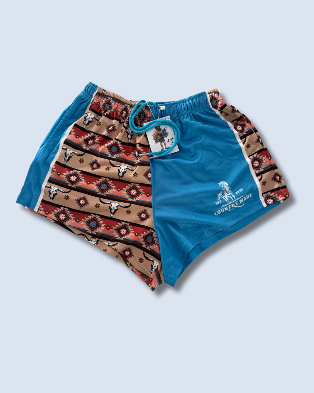 Blue Aztec Footy Shorts (With Pockets)