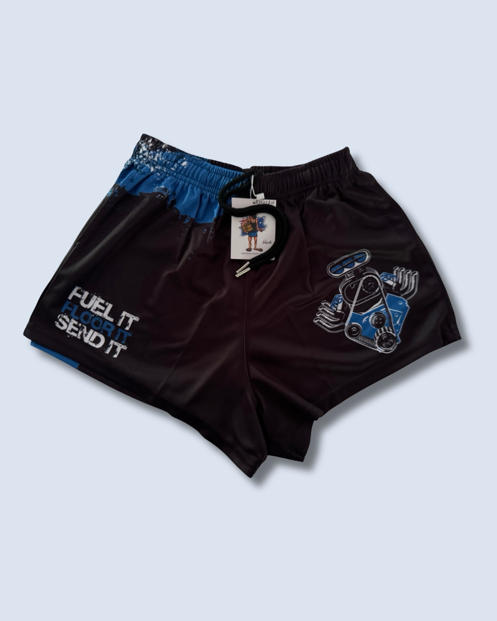 "Fuel it, Floor it, Send it!" BLUE Footy Shorts (With Pockets)
