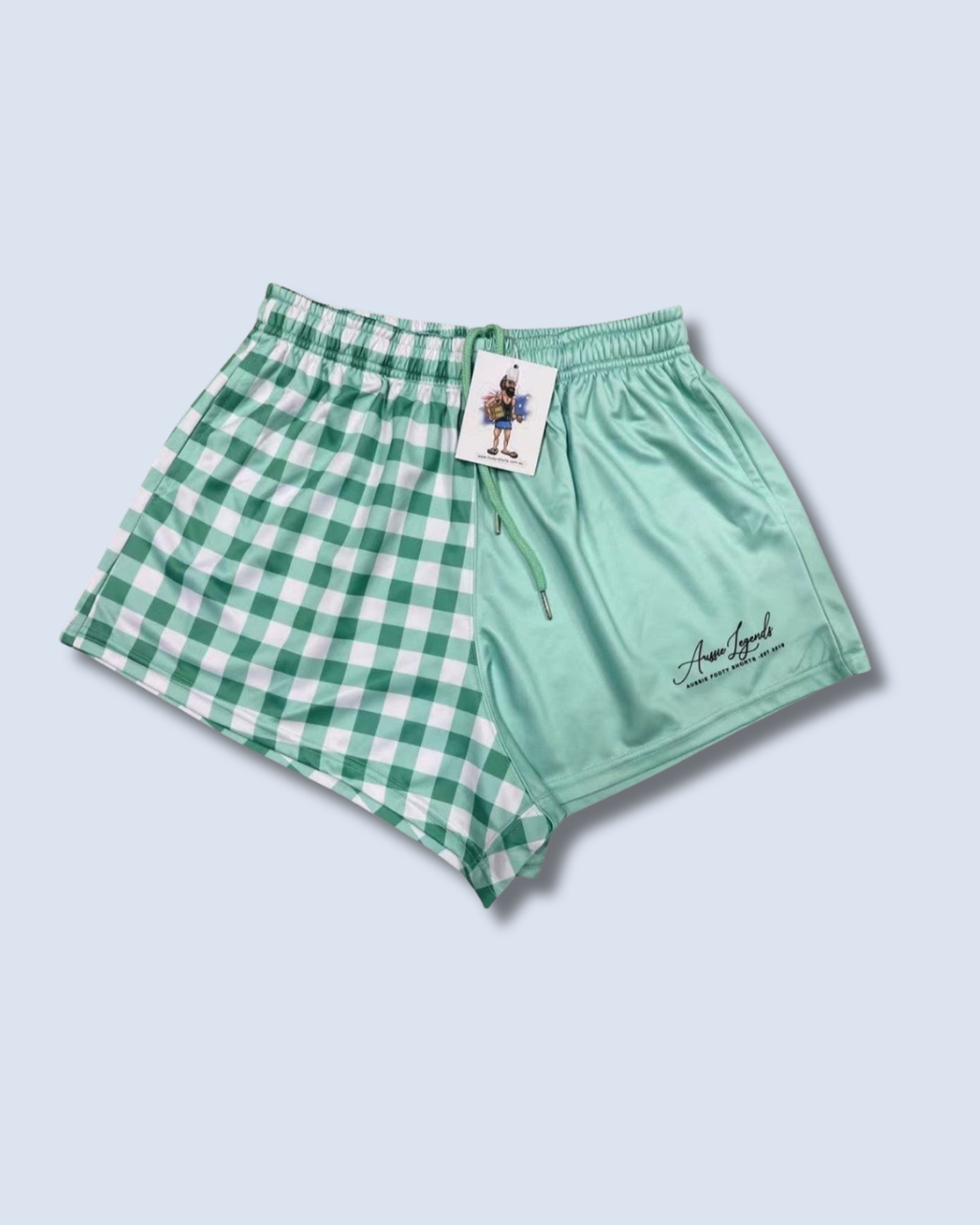 Green Chequered - Footy Shorts (With Pockets) Gingham